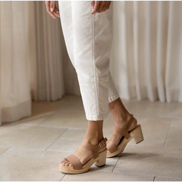 Nisolo All Day Open‎ Toe Clog Sandals Almond Brown Leather Platform Shoes Size 9 - Picture 2 of 14